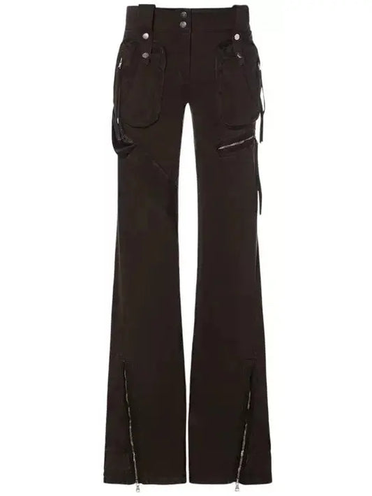 Flared Cargo Zip Pants - Branna Couture