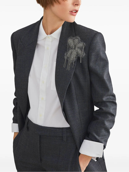 Floral-Appliqué Single-Breasted Blazer in Grey Branna Couture