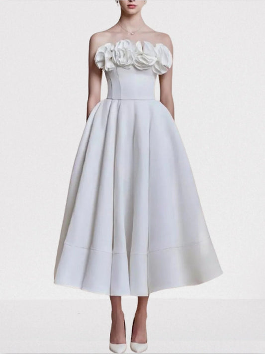Floral Appliqued White Sleeveless Fit & Flare Dress S Dresses