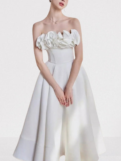 Floral Appliqued White Sleeveless Fit & Flare Dress Dresses