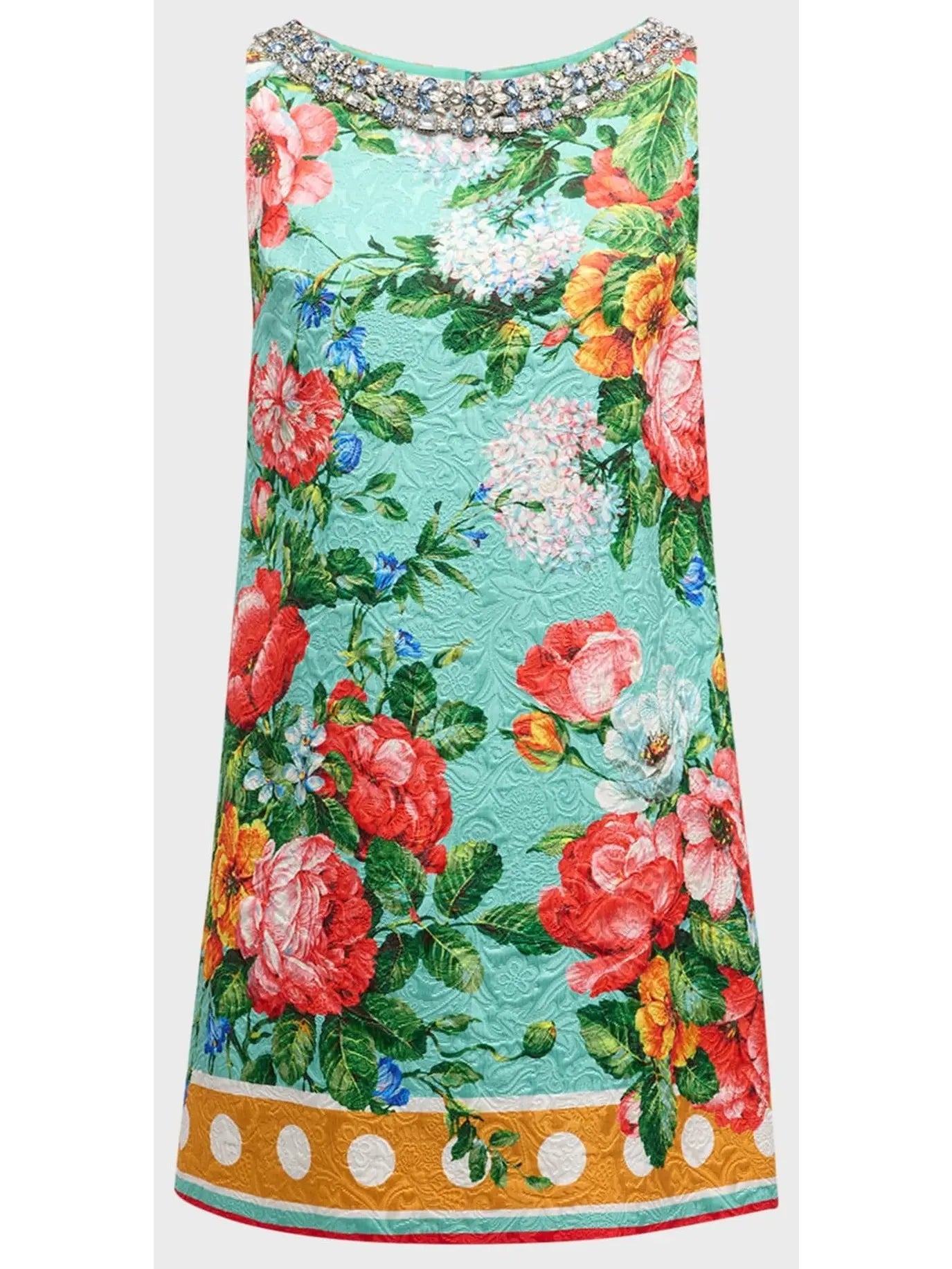 Floral Border-Print Crystal Sleeveless Jacquard Mini Dress - Branna Couture