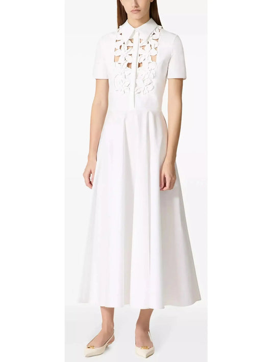 Floral Cut-Out Midi Dress in White - Branna Couture