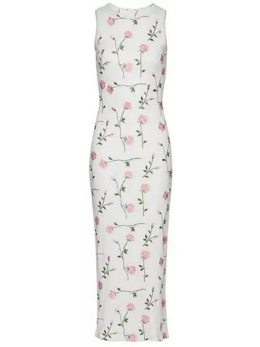 Floral Embroidered Cotton-Blend White Midi Dress - Branna Couture