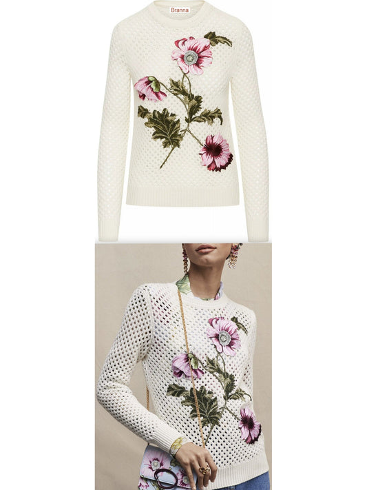 Floral Embroidered Open-Knit Crochet Top - Branna Couture