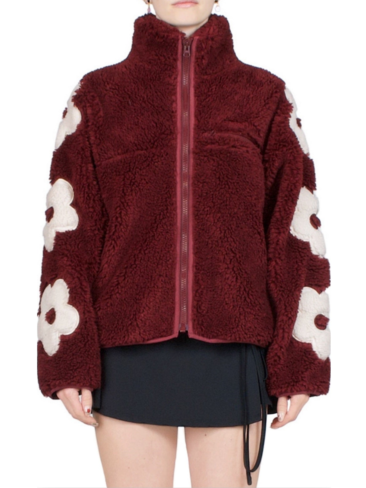 Floral-Embroidered Fleece Jacket Branna Couture