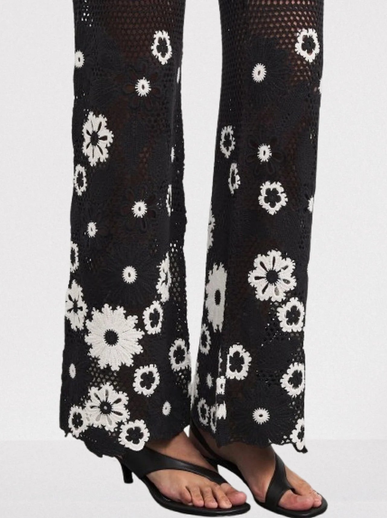 Floral-Embroidered Crochet Knit Top and Pant Set - Suits & Sets