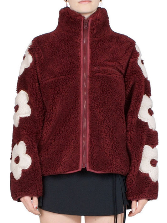 Floral-Embroidered Fleece Jacket Branna Couture