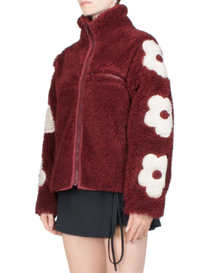 Floral-Embroidered Fleece Jacket Branna Couture