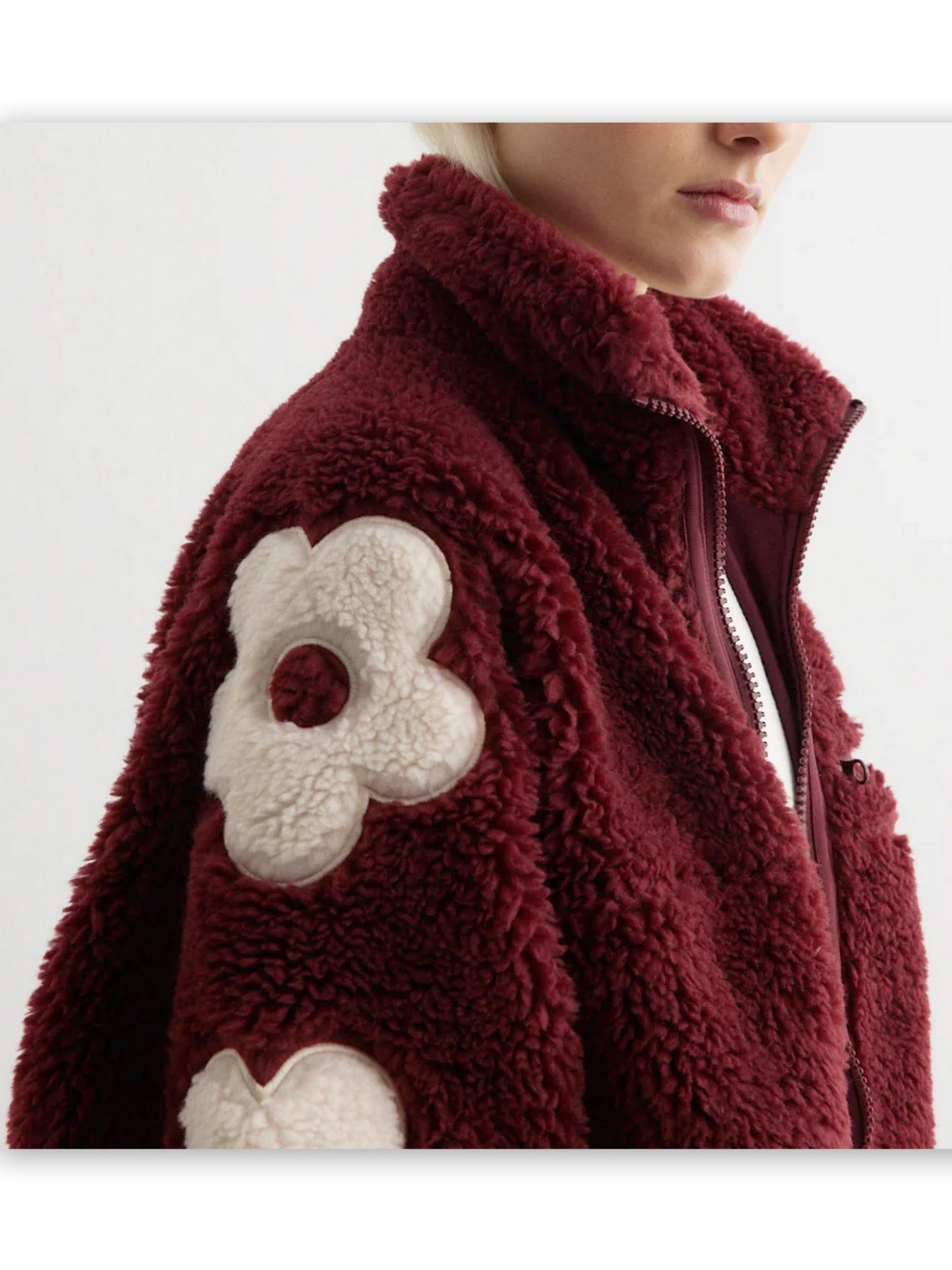 Floral-Embroidered Fleece Jacket Branna Couture