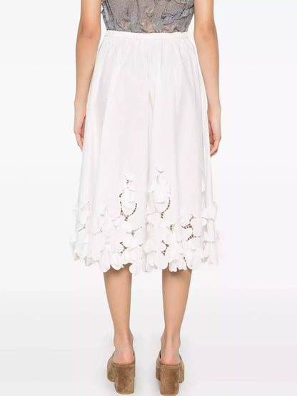 Floral-Embroidered Midi Skirt in White - Skirts