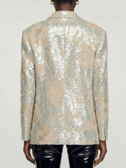 Floral-Embroidered Sequin-Embellished Linen Jacket