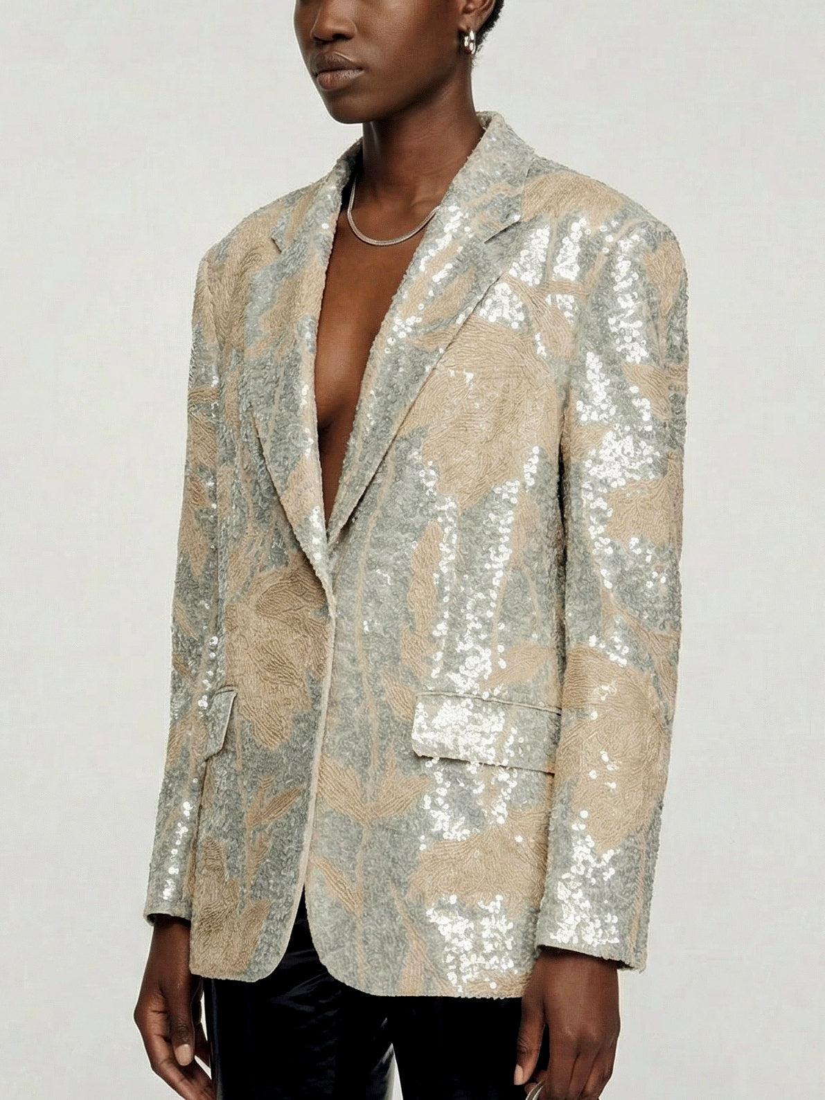 Floral-Embroidered Sequin-Embellished Linen Jacket
