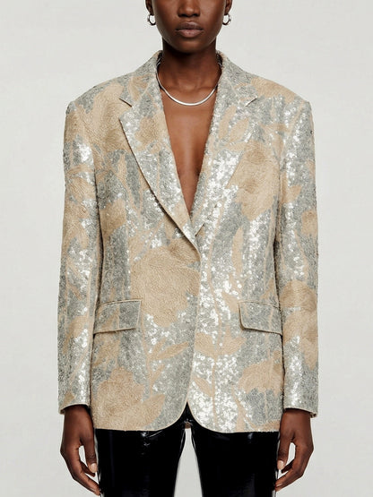 Floral-Embroidered Sequin-Embellished Linen Jacket