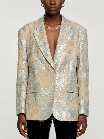 Floral-Embroidered Sequin-Embellished Linen Jacket