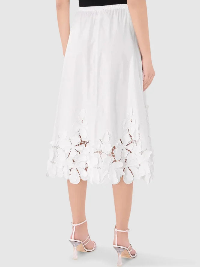 Floral-Embroidered White Top and Skirt Set - Suits & Sets