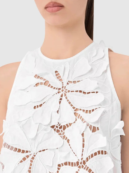 Floral-Embroidered White Top and Skirt Set - Suits & Sets
