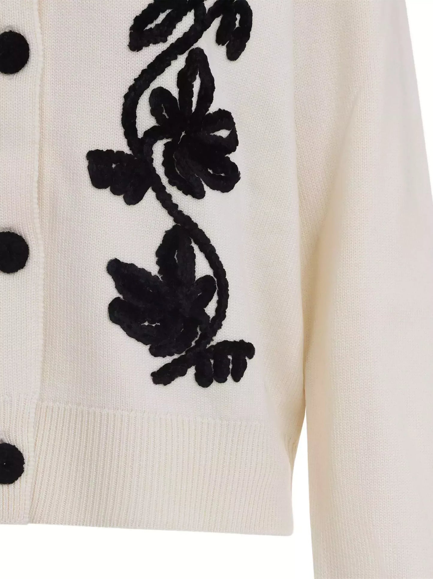 Floral-Embroidered Wool Cardigan Sweater - Sweaters & Knitwear