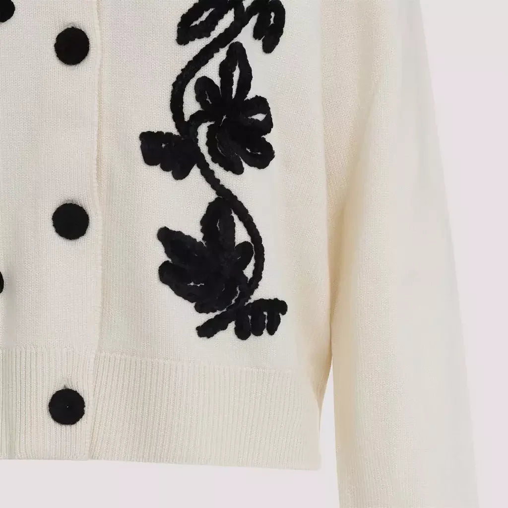 Floral-Embroidered Wool Cardigan Sweater - Sweaters & Knitwear