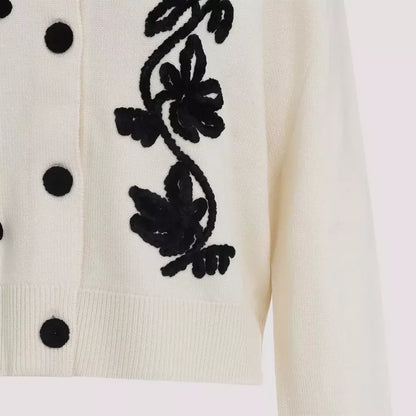 Floral-Embroidered Wool Cardigan Sweater - Sweaters & Knitwear
