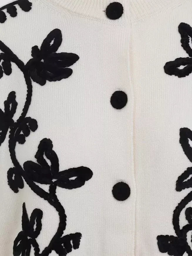 Floral-Embroidered Wool Cardigan Sweater - Sweaters & Knitwear