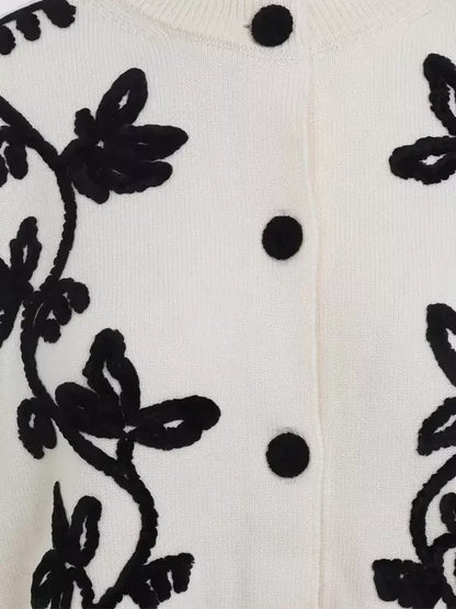 Floral-Embroidered Wool Cardigan Sweater - Sweaters & Knitwear