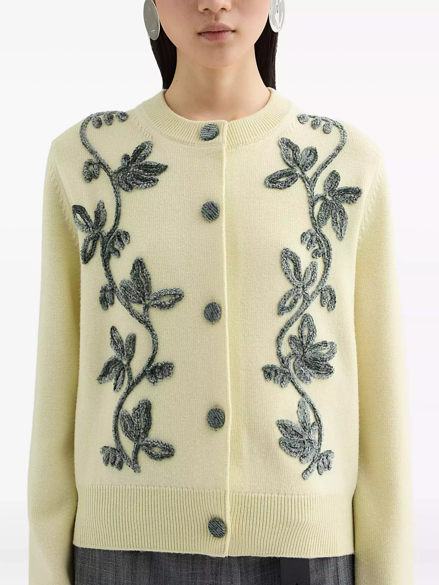 Floral-Embroidered Wool Cardigan Sweater - Sweaters & Knitwear
