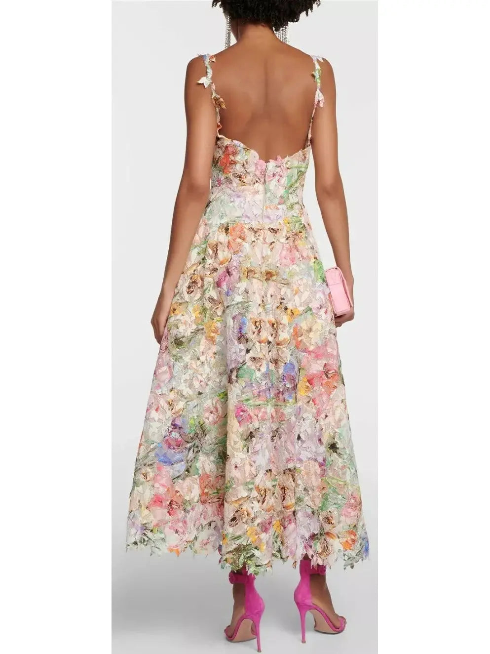 Floral Lace Multicolor Midi Dress - Branna Couture