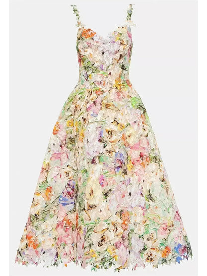 Floral Lace Multicolor Midi Dress - Branna Couture