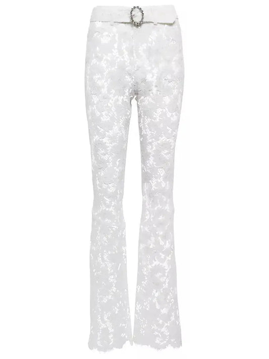 Floral Lace Pants, White - Branna Couture