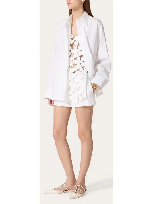 Floral Layered Cotton White shirt - Branna Couture