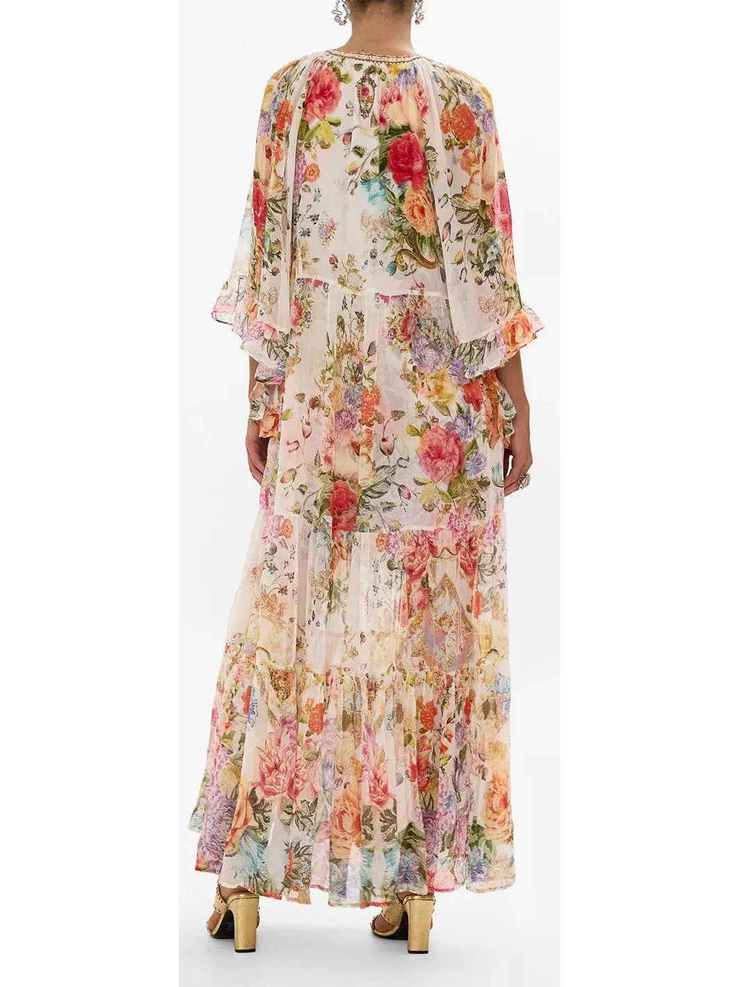 Floral-Print Long Silk Kaftan Dress - Branna Couture