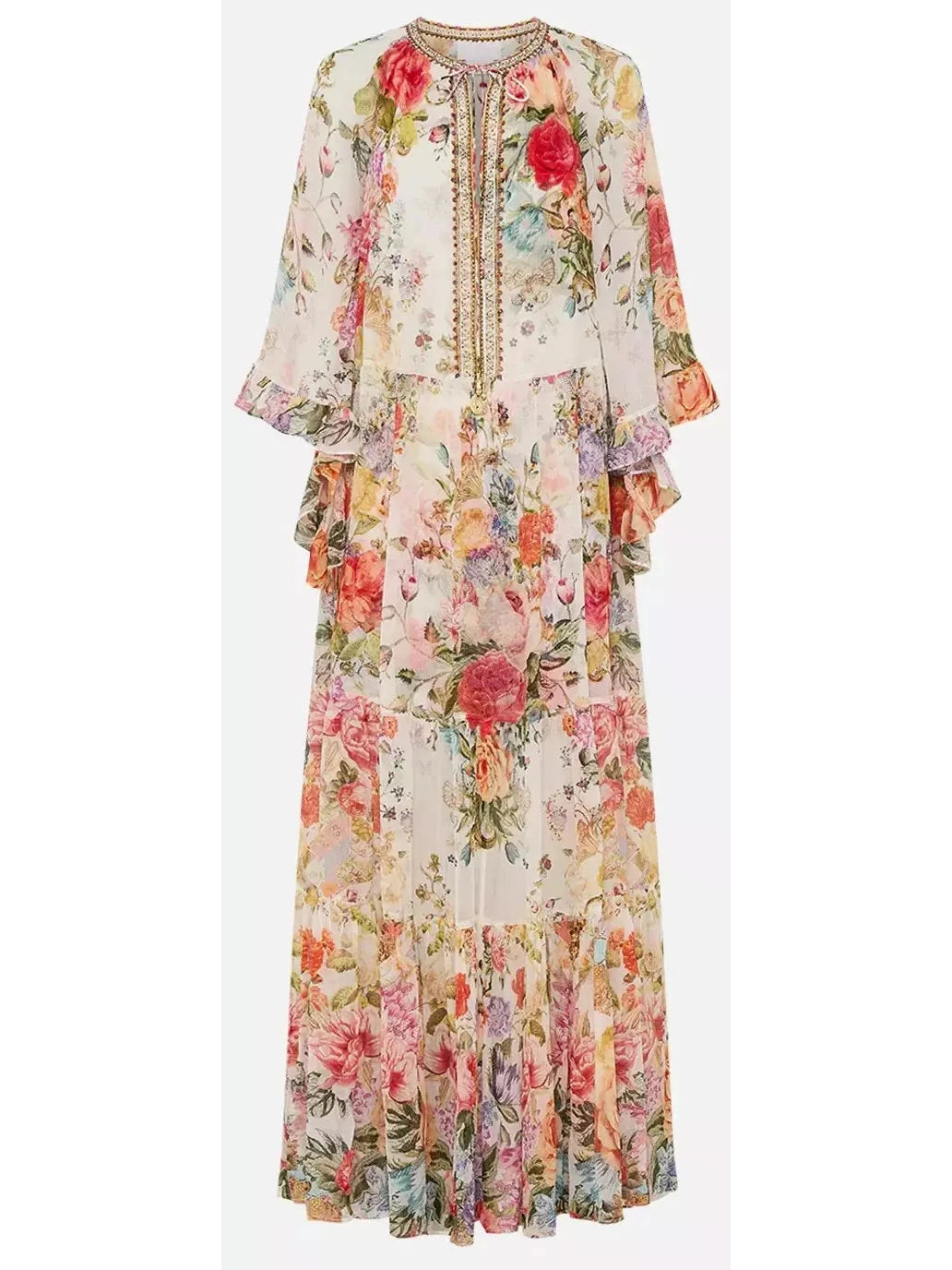 Floral-Print Long Silk Kaftan Dress - Branna Couture