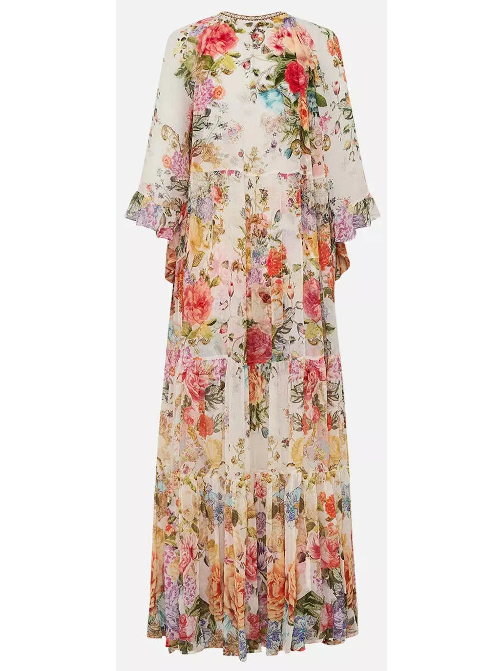 Floral-Print Long Silk Kaftan Dress - Branna Couture