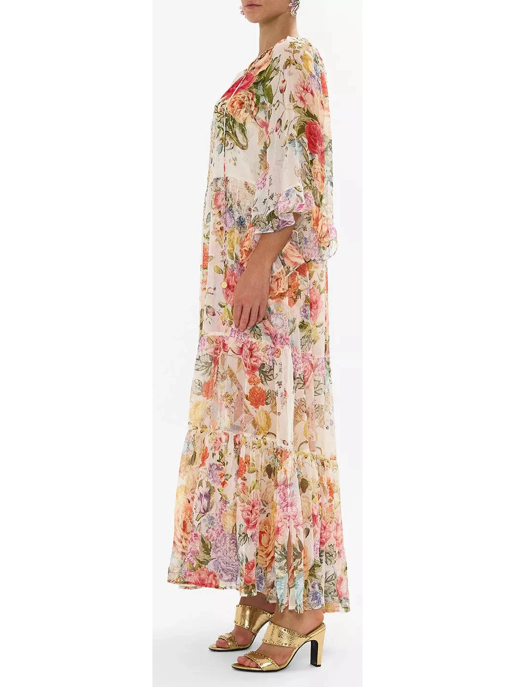 Floral-Print Long Silk Kaftan Dress - Branna Couture