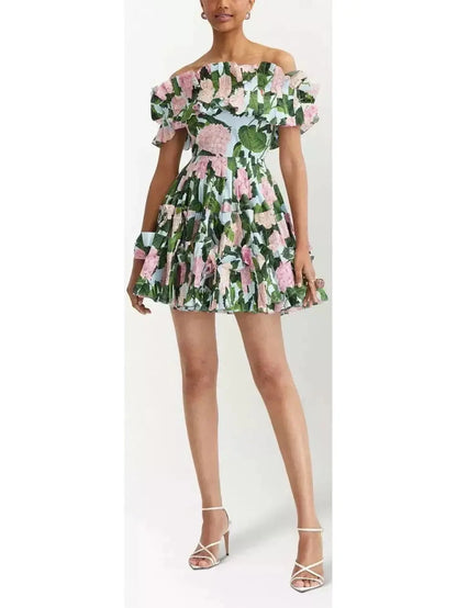 Floral-Print Off-Shoulder Mini Dress - Branna Couture