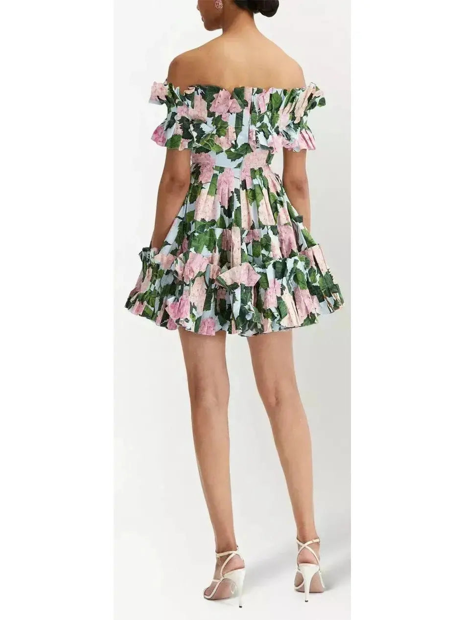 Floral-Print Off-Shoulder Mini Dress - Branna Couture