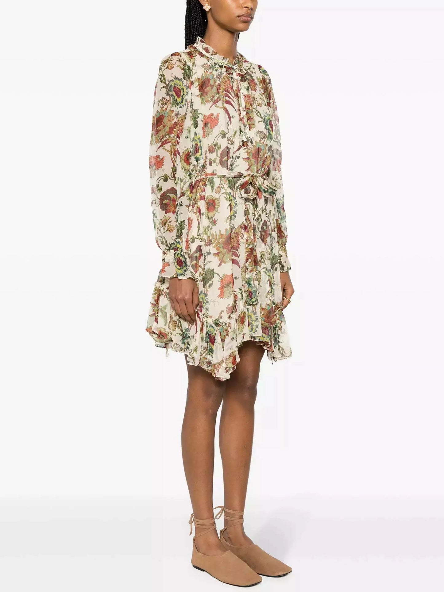 Floral Print Ruffled Silk Mini Dress - Branna Couture