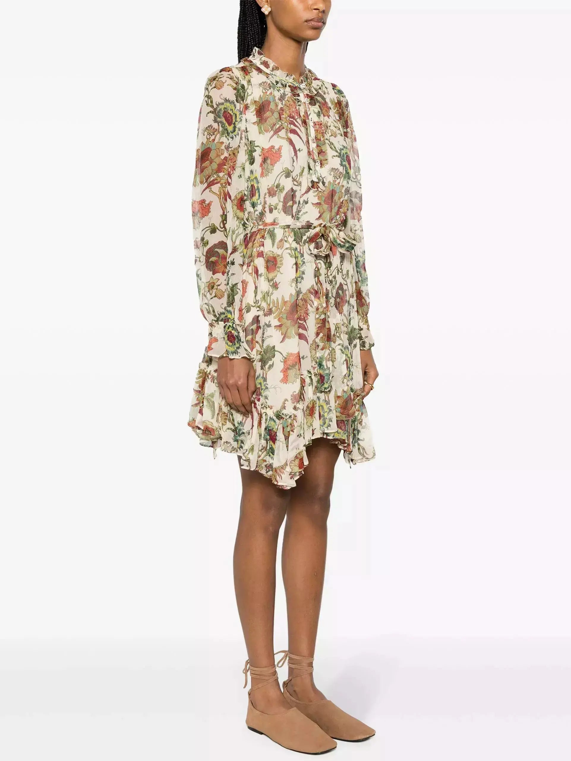 Floral Print Ruffled Silk Mini Dress - Branna Couture