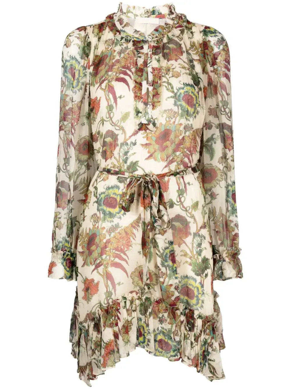 Floral Print Ruffled Silk Mini Dress - Branna Couture