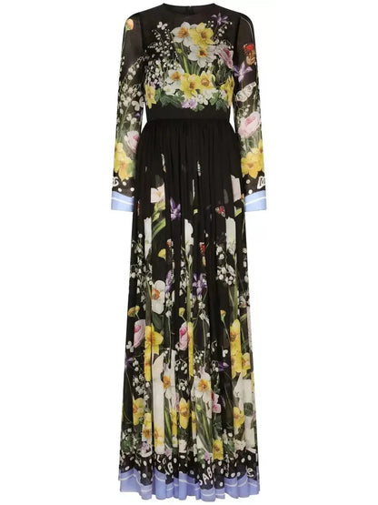 Floral-Print Silk Maxi Dress - Branna Couture