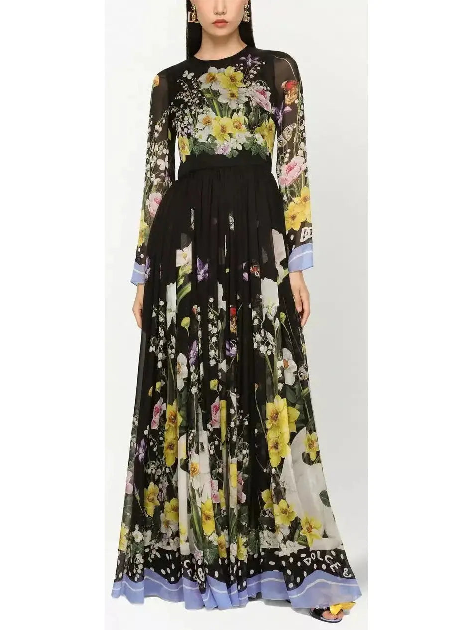 Floral-Print Silk Maxi Dress - Branna Couture