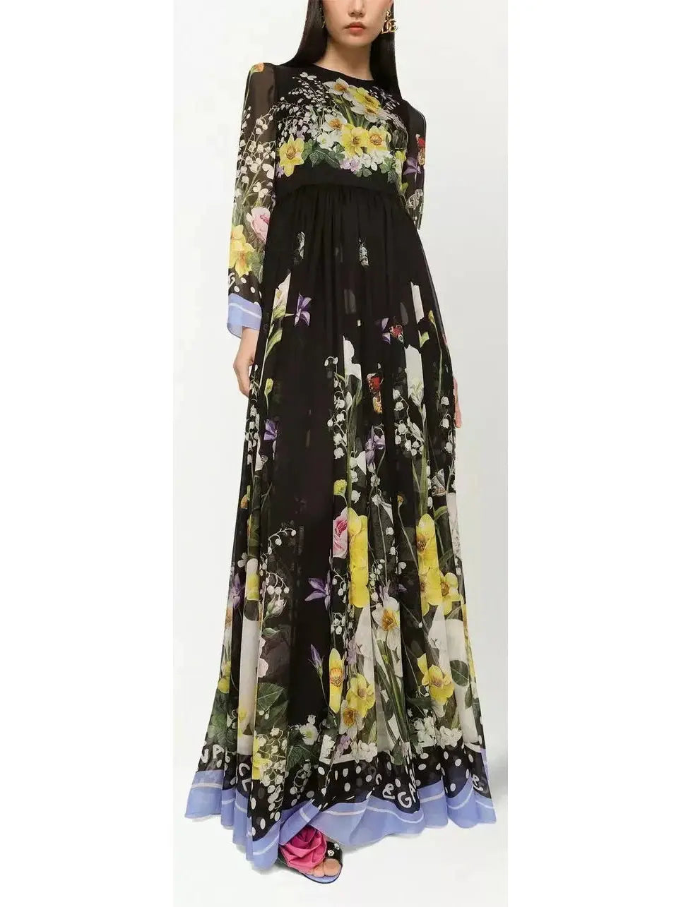 Floral-Print Silk Maxi Dress - Branna Couture