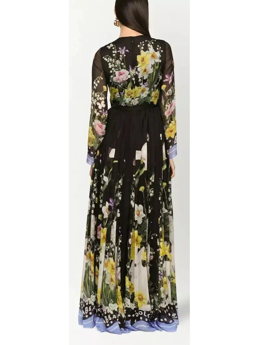 Floral-Print Silk Maxi Dress - Branna Couture