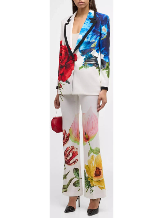 Floral Print Single-Breasted Notched Collar Blazer and Bootcut Trouser Set - Branna Couture