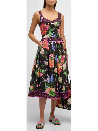 Floral-Print Sleeveless Bustier Fit-&-Flare Midi Dress - Branna Couture