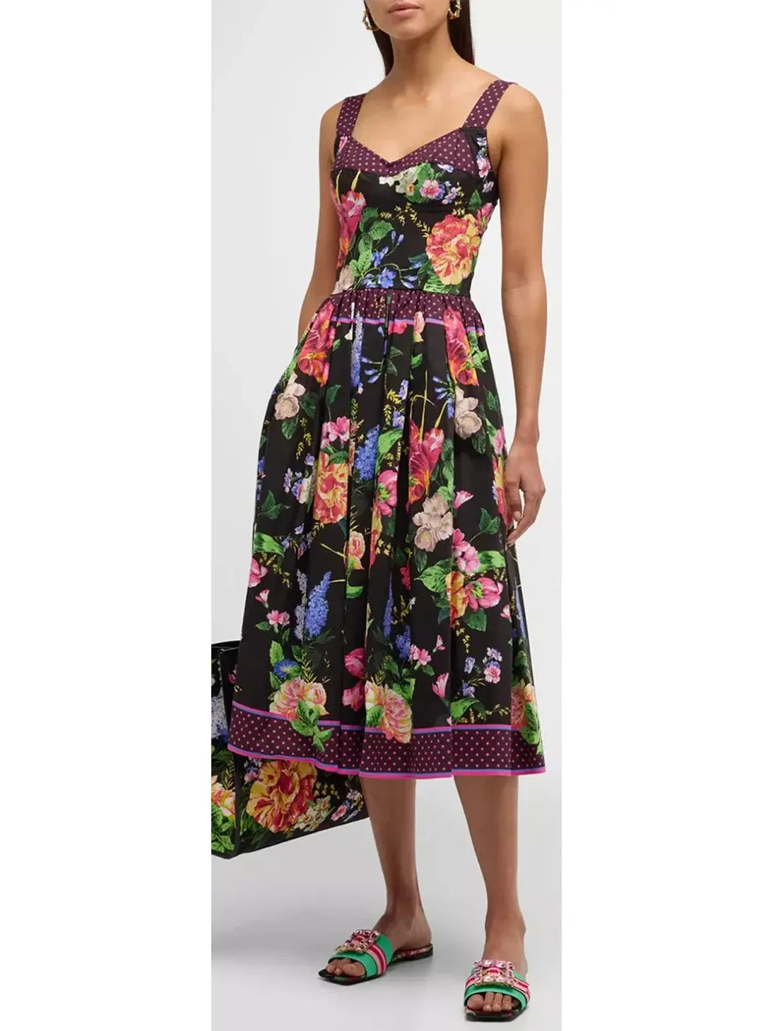 Floral-Print Sleeveless Bustier Fit-&-Flare Midi Dress - Branna Couture