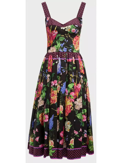 Floral-Print Sleeveless Bustier Fit-&-Flare Midi Dress - Branna Couture