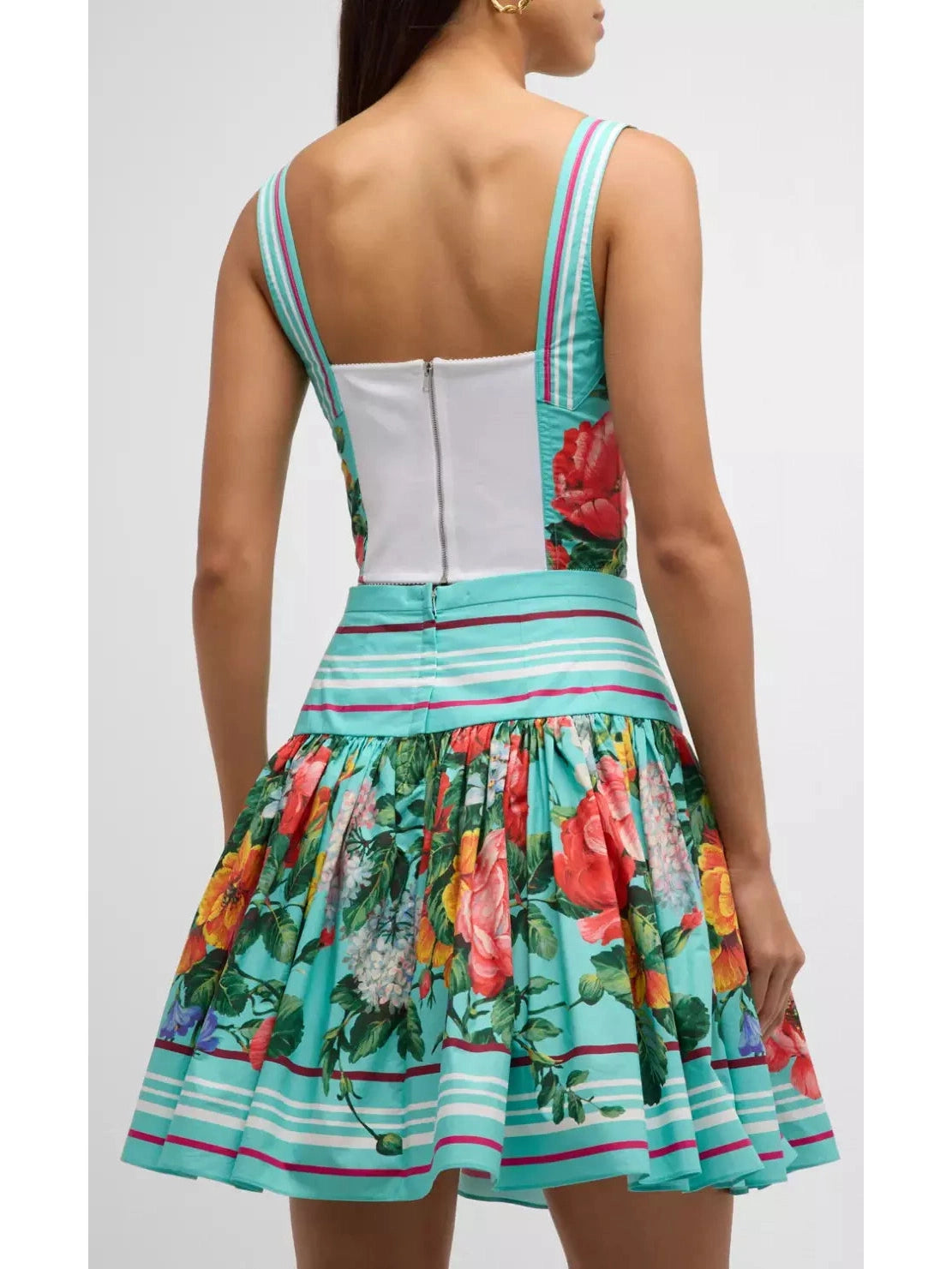 Floral-Print Sleeveless Crop Corset Top and Mini Flared Skirt Set - Branna Couture