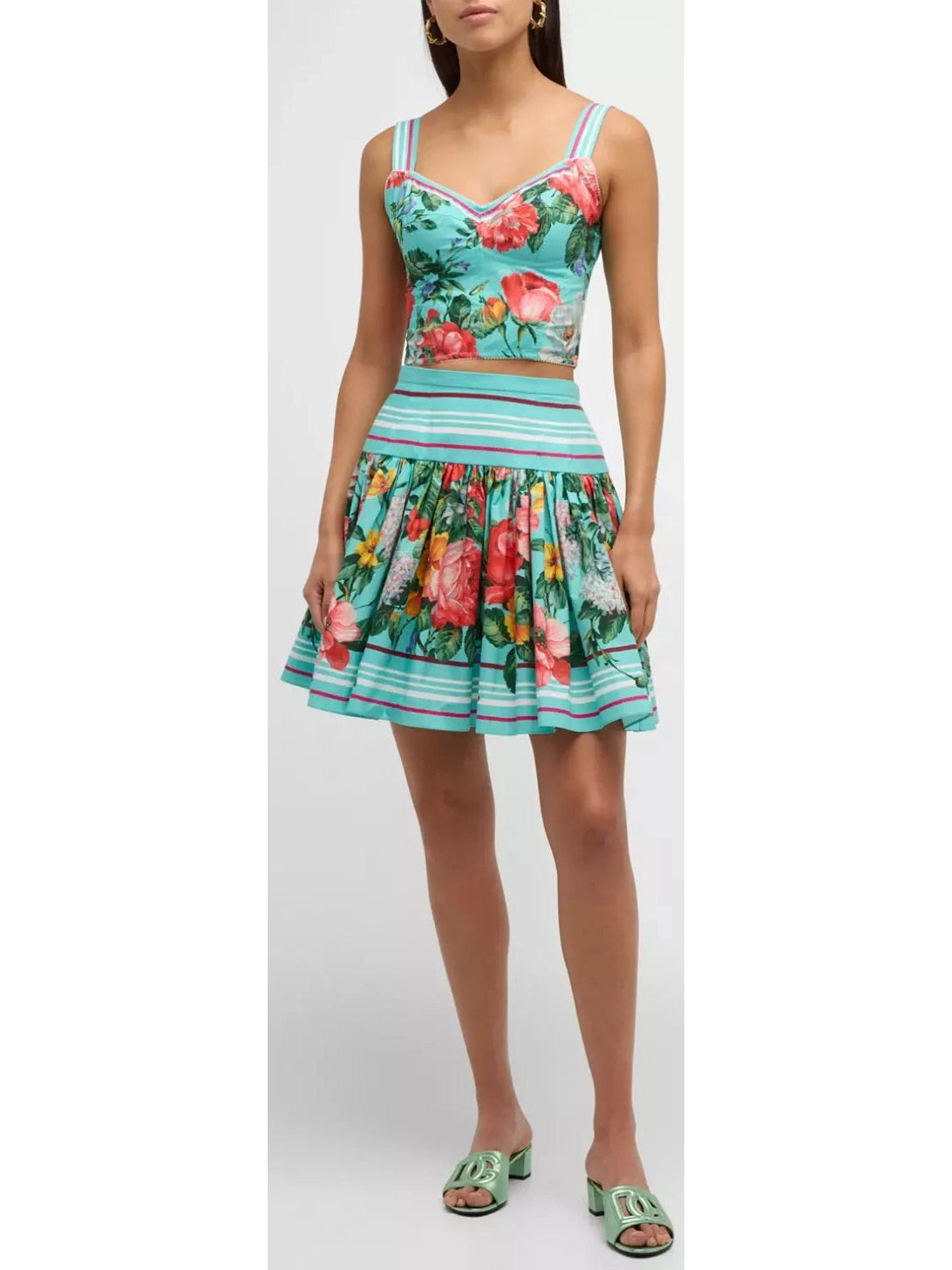 Floral-Print Sleeveless Crop Corset Top and Mini Flared Skirt Set - Branna Couture