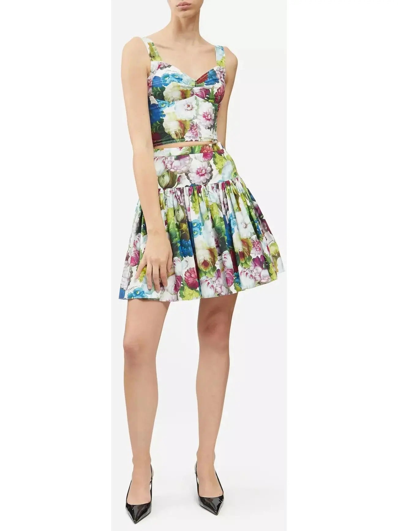 Floral-Print Sleeveless Crop Corset Top and Mini Skirt Set - Branna Couture